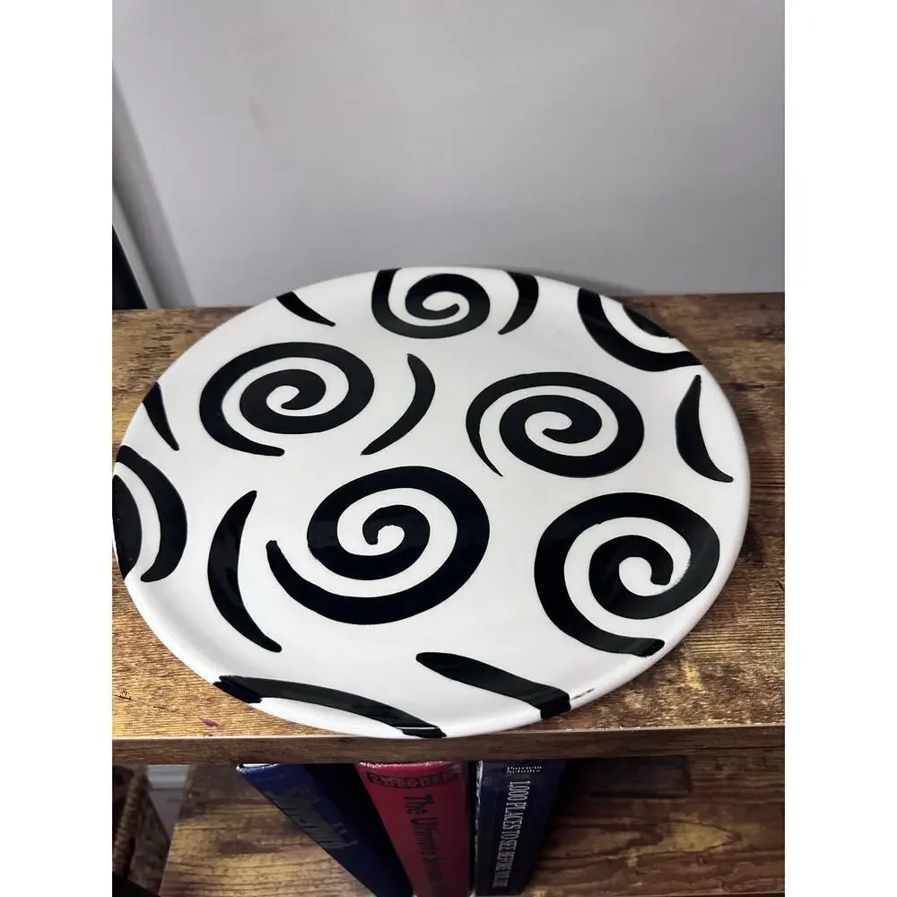 Gaehing 24/90 Black And White Circular Design With Swirls Cookie Platter L 12